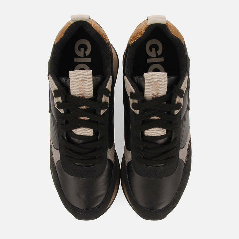 Sneakers nere monocolore imbottite con dettagli e zeppa interna da donna anif