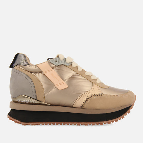 SNEAKERS DORATE MONOCOLORE IMBOTTITE CON DETTAGLI E ZEPPA INTERNA DA DONNA ANIF