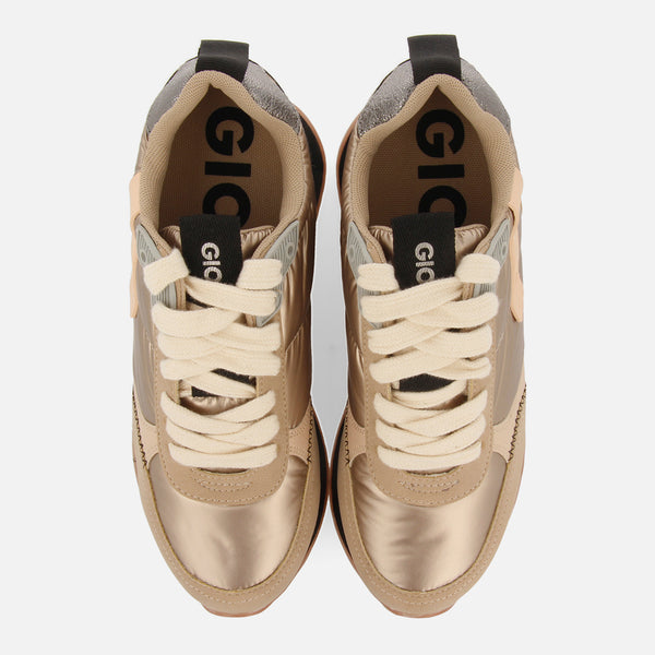 Sneakers dorate monocolore imbottite con dettagli e zeppa interna da donna anif