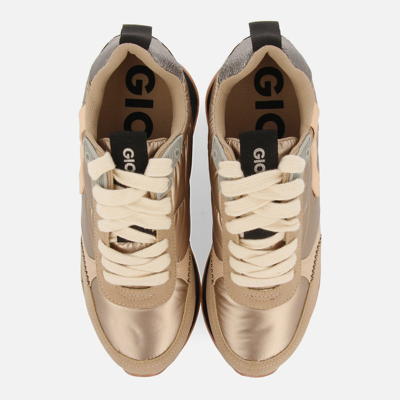 Sneakers dorate monocolore imbottite con dettagli e zeppa interna da donna anif