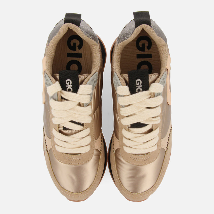 Sneakers dorate monocolore imbottite con dettagli e zeppa interna da donna anif