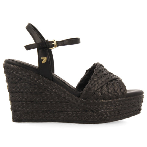 SANDALIAS DE RAFIA COLOR NEGRO CON CUÑA Y PLATAFORMA PARA MUJER ALLKAJ