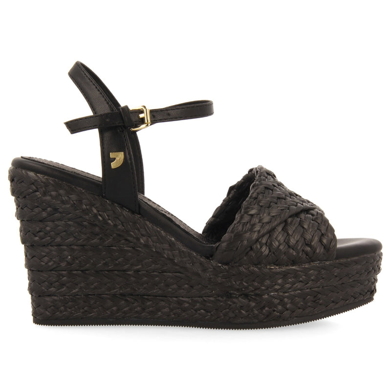 SANDALIAS DE RAFIA COLOR NEGRO CON CUÑA Y PLATAFORMA PARA MUJER ALLKAJ