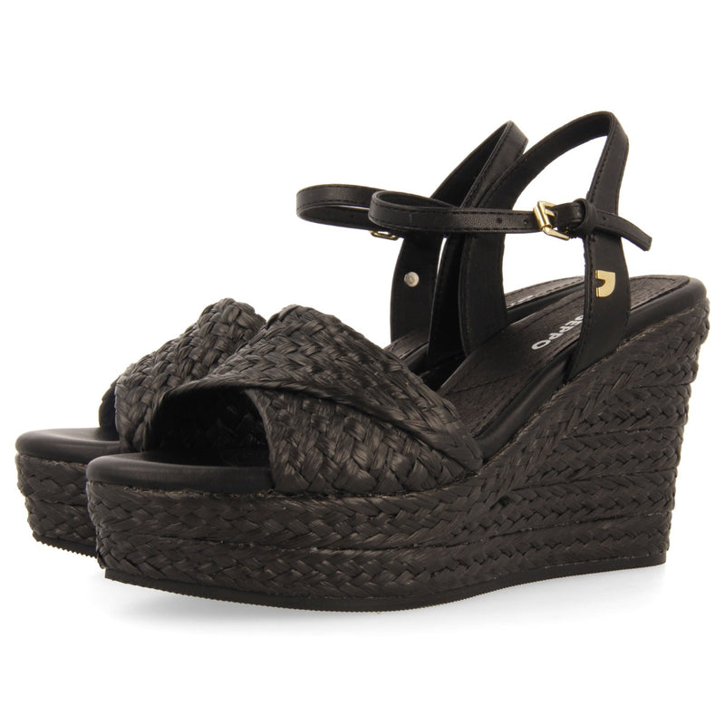 SANDALIAS DE RAFIA COLOR NEGRO CON CUÑA Y PLATAFORMA PARA MUJER ALLKAJ
