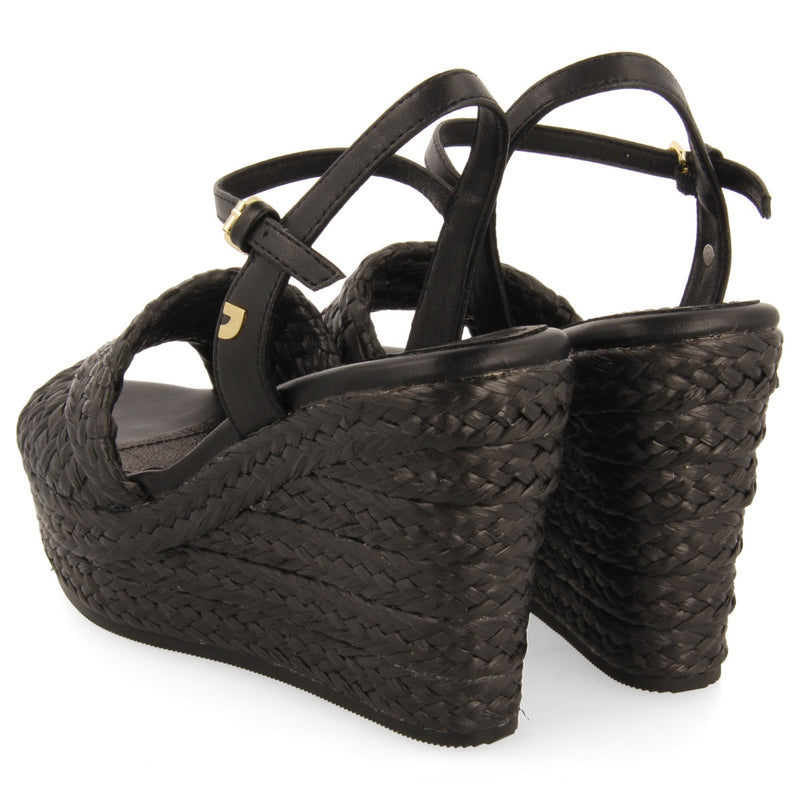 SANDALIAS DE RAFIA COLOR NEGRO CON CUÑA Y PLATAFORMA PARA MUJER ALLKAJ