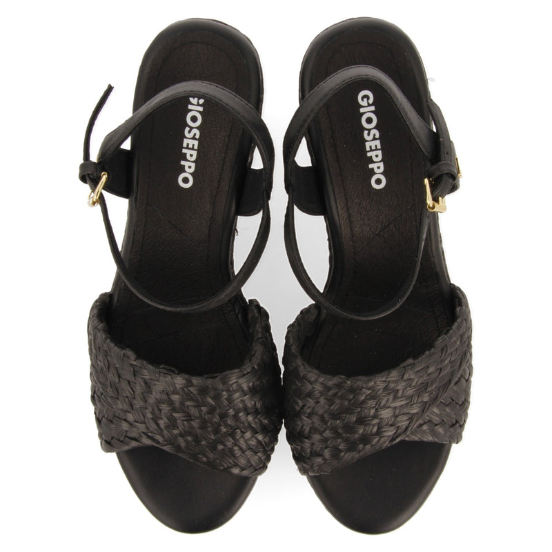 SANDALIAS DE RAFIA COLOR NEGRO CON CUÑA Y PLATAFORMA PARA MUJER ALLKAJ