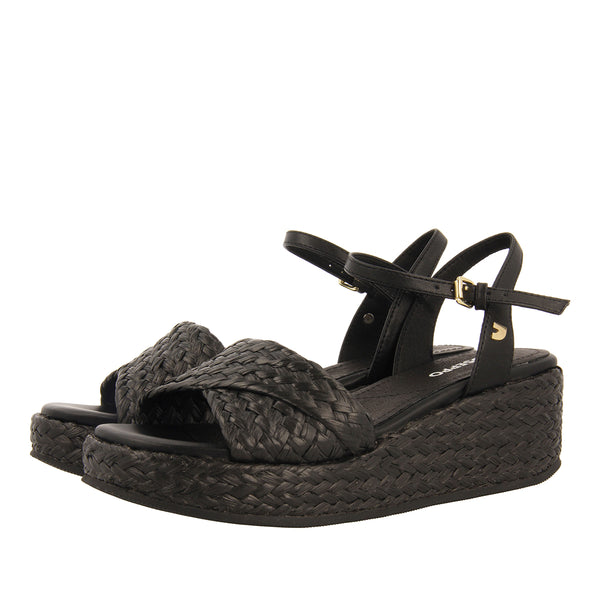 SANDALI IN RAFIA NERA CON PIATTAFORMA PER DONNA COOS