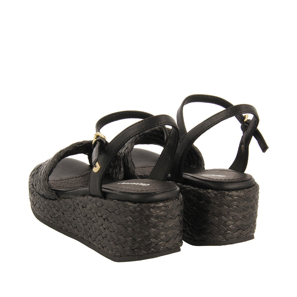 SANDALI IN RAFIA NERA CON PIATTAFORMA PER DONNA COOS