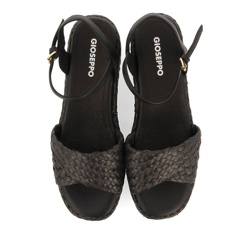 SANDALI IN RAFIA NERA CON PIATTAFORMA PER DONNA COOS