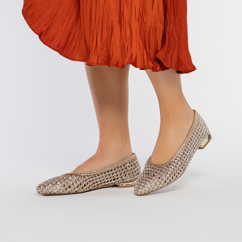 BALLERINE IN PELLE INTRECCIATA METALLIZZATA CON PUNTA SOTTILE PER DONNA ATHERTON