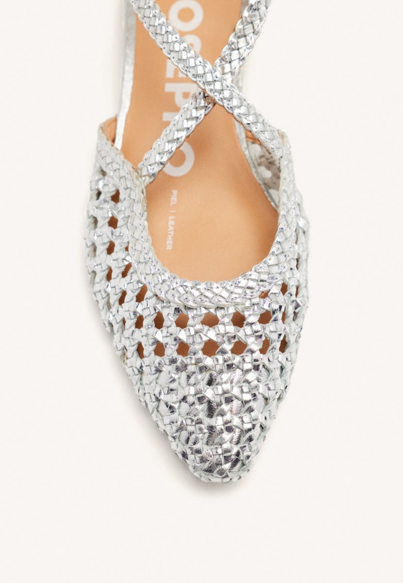 BALLERINE IN PELLE COLOR ARGENTO CON INTRECCI PER DONNA LESKOVIC