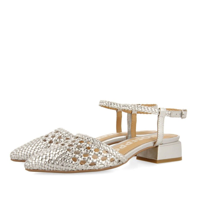 BALLERINE INTRECCIATE IN PELLE COLOR ARGENTO PER DONNA MINEO