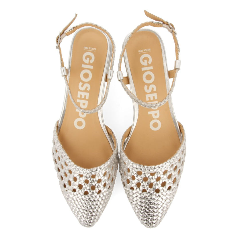BALLERINE INTRECCIATE IN PELLE COLOR ARGENTO PER DONNA MINEO