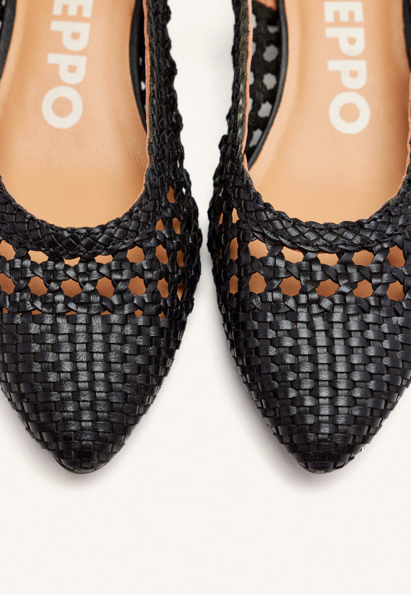 BALLERINE INTRECCIATE IN PELLE NERA PER DONNA PISKOVE