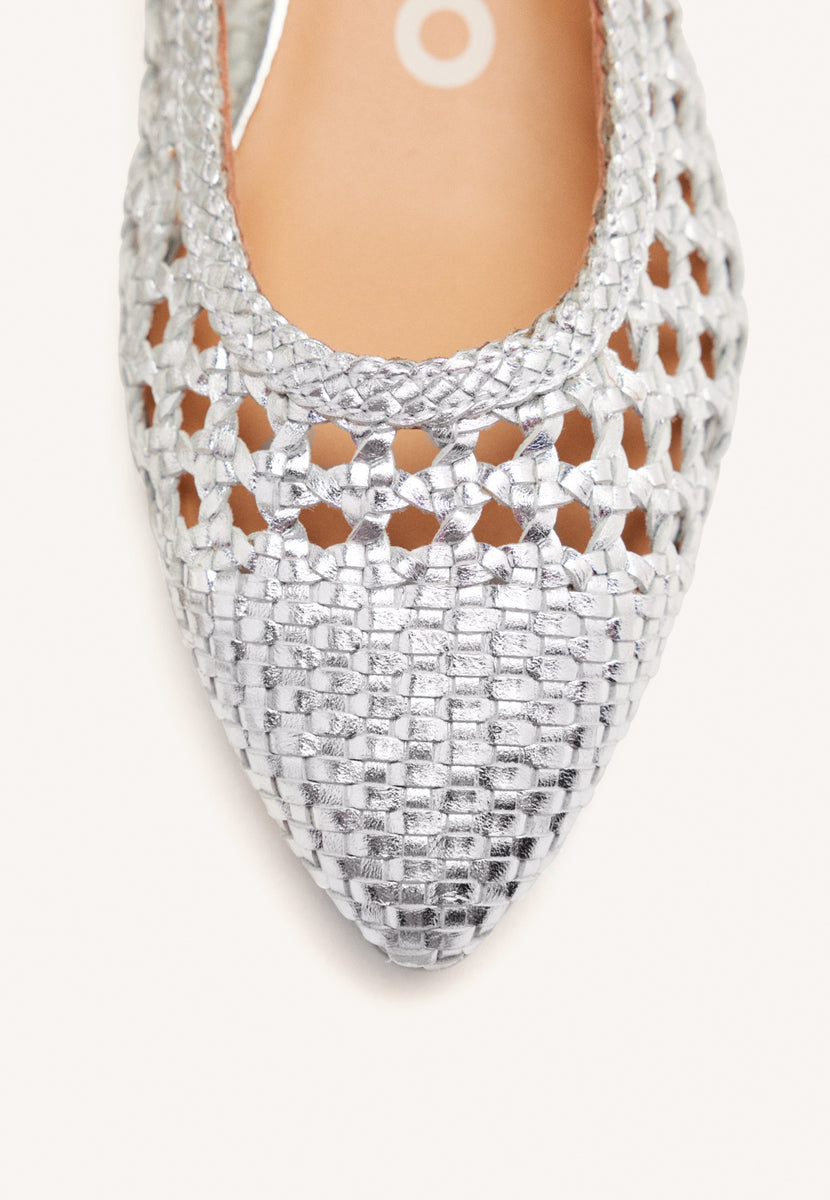 BALLERINE INTRECCIATE IN PELLE COLOR ARGENTO PER DONNA PISKOVE