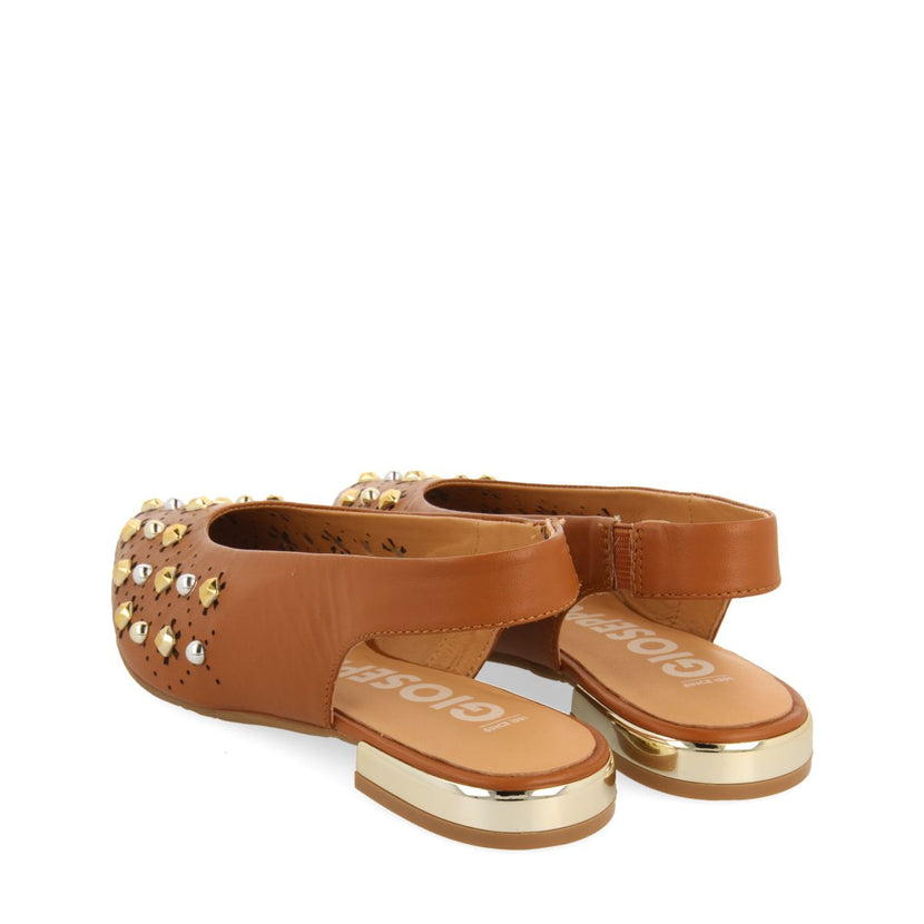BALLERINE SCARPE A PUNTA IN PELLE COLOR CUOIO CON DETTAGLIO DI BORCHIE PER DONNA DAKOVO