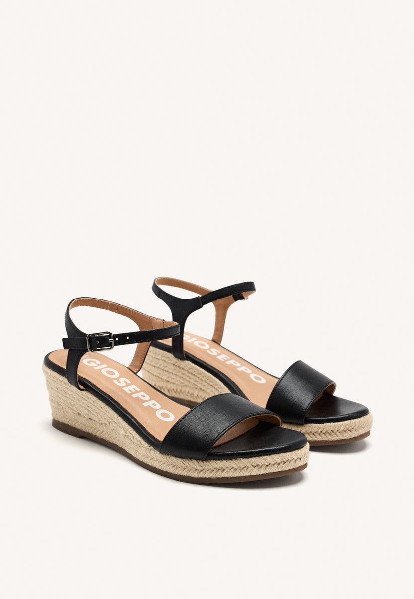 SANDALI IN PELLE NERA CON ZEPPA IN IUTA PER DONNA YALAHA
