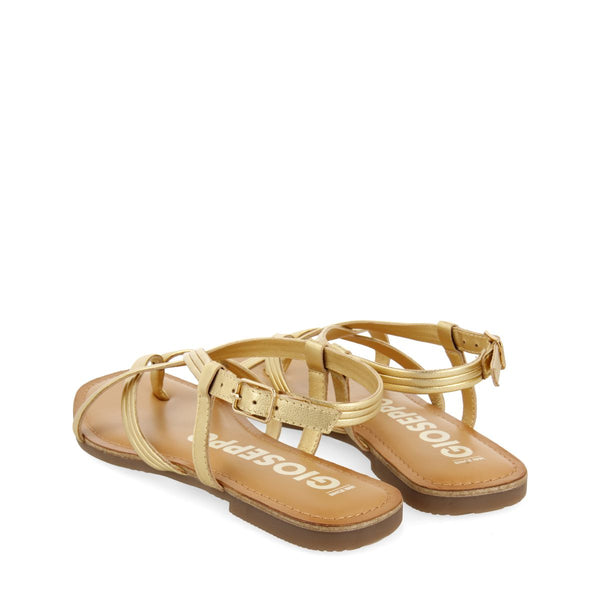 SANDALIAS DE PIEL DORADAS DE TIRAS CRUZADAS PARA MUJER FUNARE