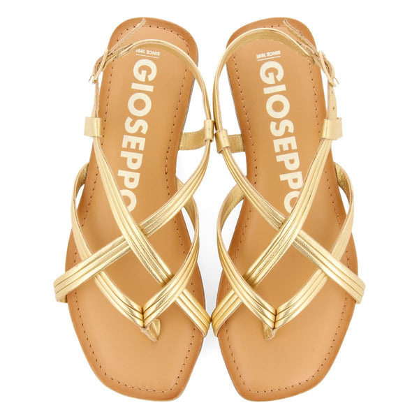 SANDALIAS DE PIEL DORADAS DE TIRAS CRUZADAS PARA MUJER FUNARE