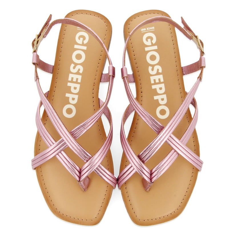 PINK LEATHER CROSS STRAP SANDALS FOR WOMEN FUNARE