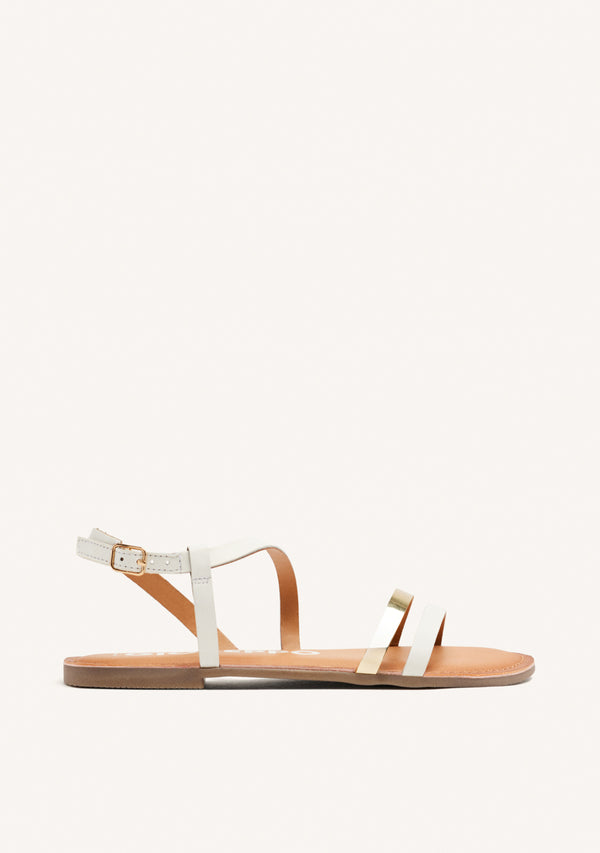 SANDALIAS DE PIEL CON TIRAS BLANCAS Y METALIZADAS PARA MUJER BARGEME