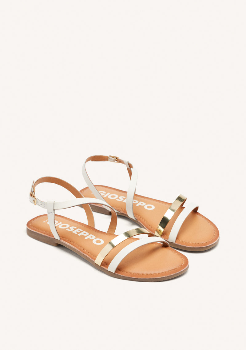 SANDALIAS DE PIEL CON TIRAS BLANCAS Y METALIZADAS PARA MUJER BARGEME
