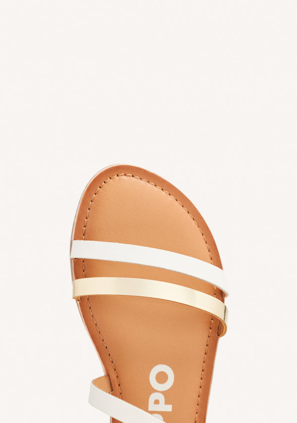 SANDALIAS DE PIEL CON TIRAS BLANCAS Y METALIZADAS PARA MUJER BARGEME