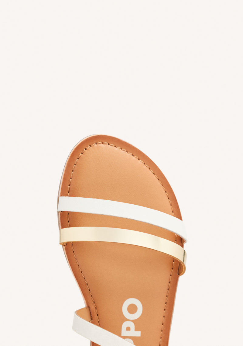 SANDALIAS DE PIEL CON TIRAS BLANCAS Y METALIZADAS PARA MUJER BARGEME