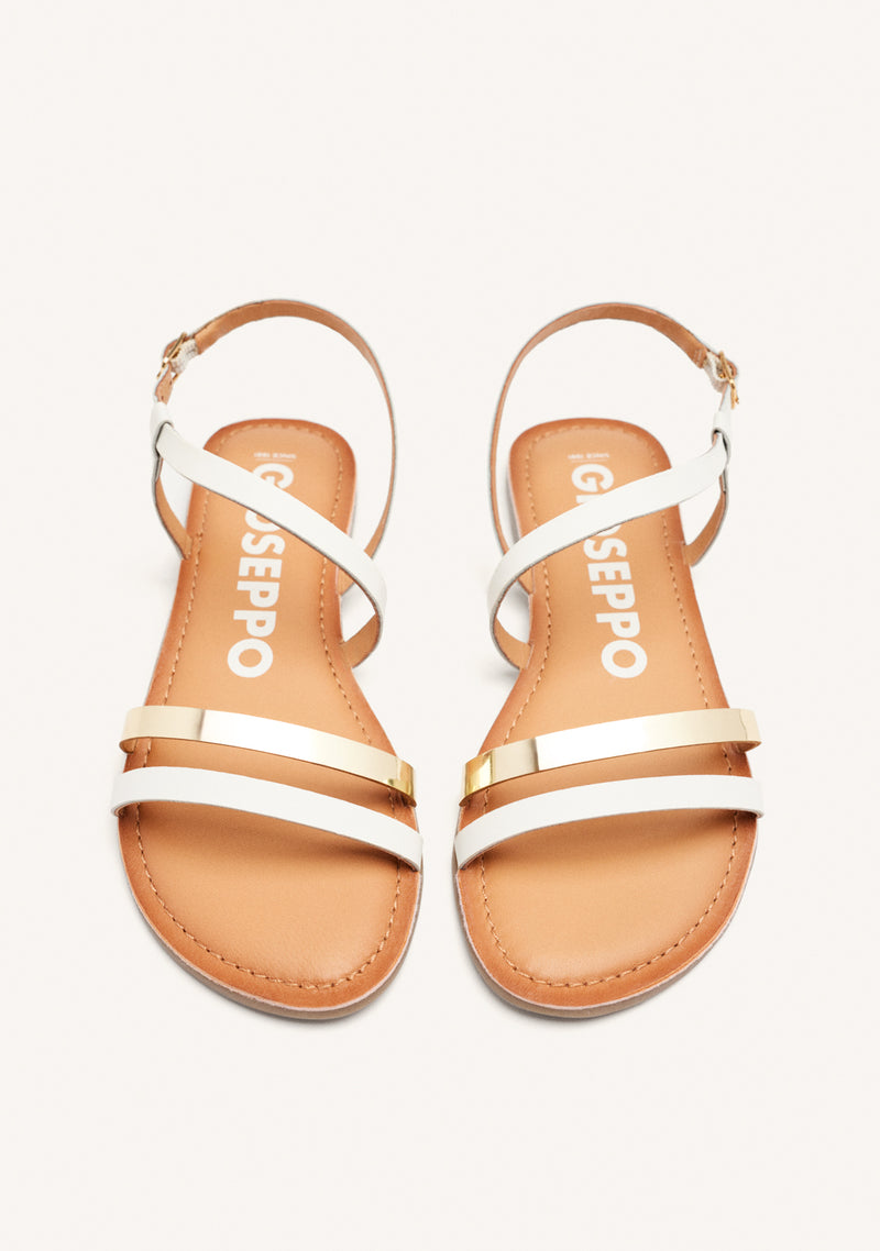 SANDALIAS DE PIEL CON TIRAS BLANCAS Y METALIZADAS PARA MUJER BARGEME