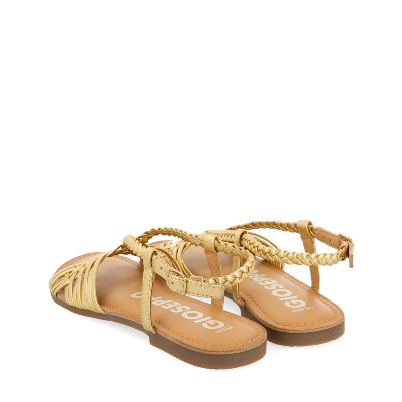 SANDALIAS DORADAS DE PIEL CON TIRAS CRUZADAS PARA MUJER AIDONE