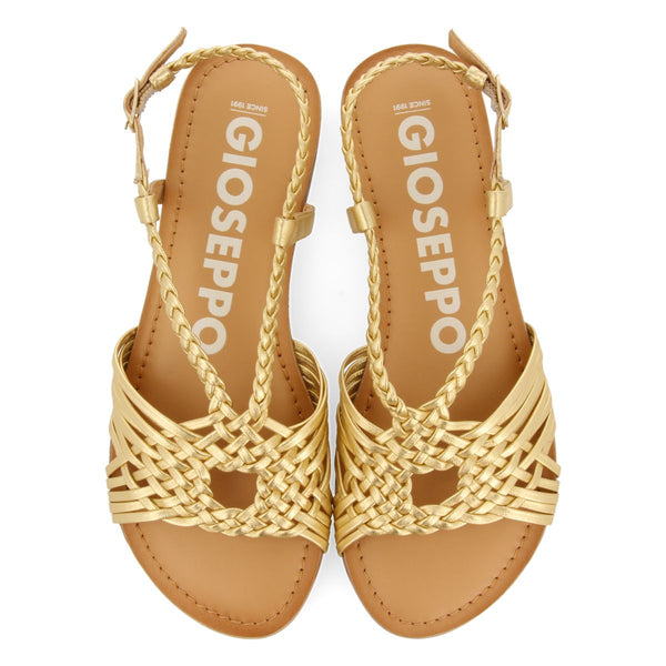 SANDALIAS DORADAS DE PIEL CON TIRAS CRUZADAS PARA MUJER AIDONE