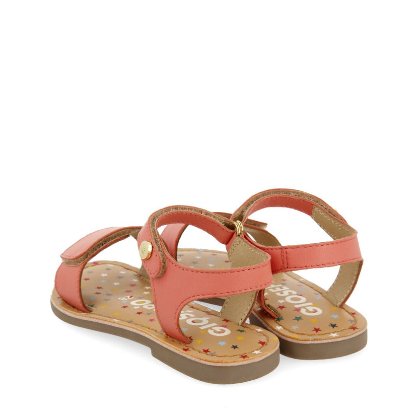 CORAL COLORED LEATHER SANDALS WITH FANTASY PRINT FOR GIRL AND BOY GIGEAN