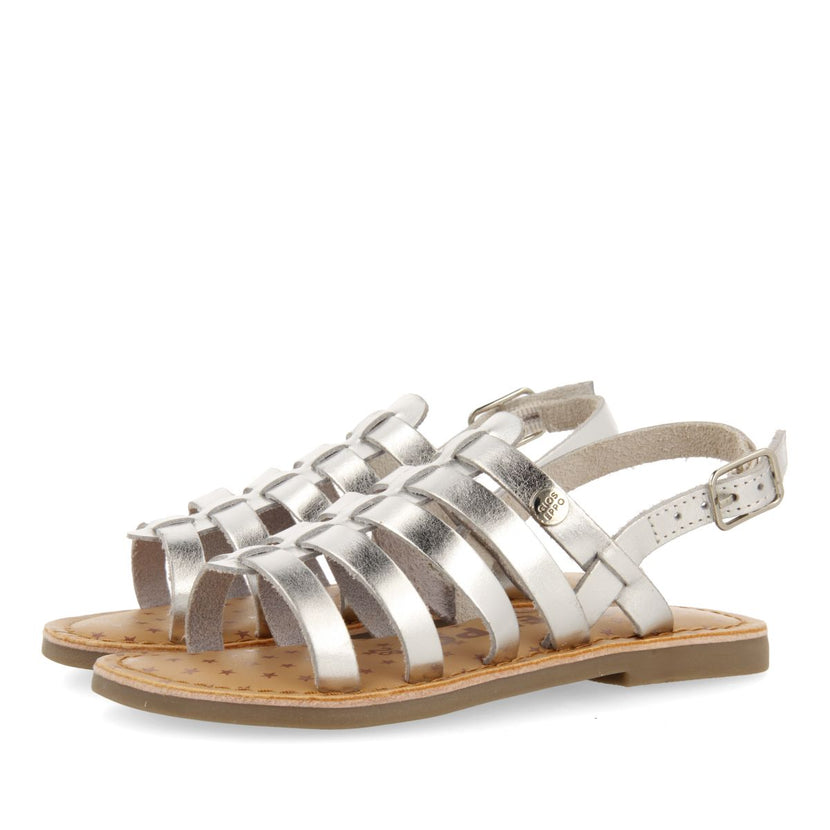 SILVER LEATHER ROMAN STYLE SANDALS FOR GIRL AND BOY LENI