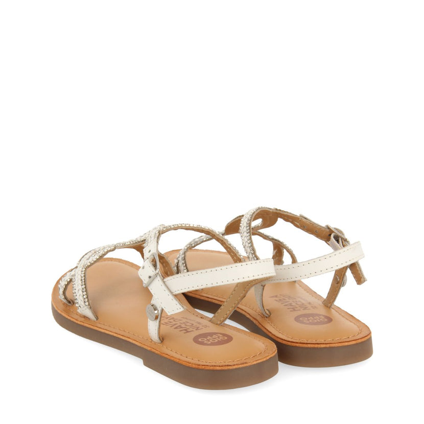 WHITE LEATHER SANDALS WITH EMBELLISHMENTS FOR GIRL AND BOY AUCILLA