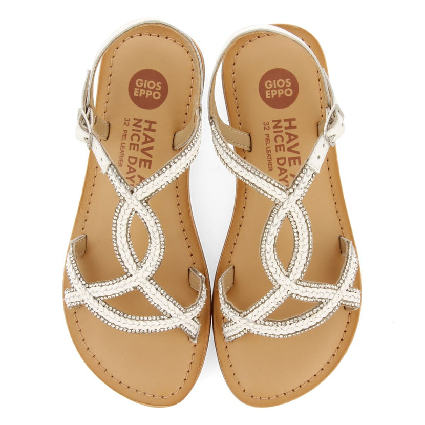 WHITE LEATHER SANDALS WITH EMBELLISHMENTS FOR GIRL AND BOY AUCILLA