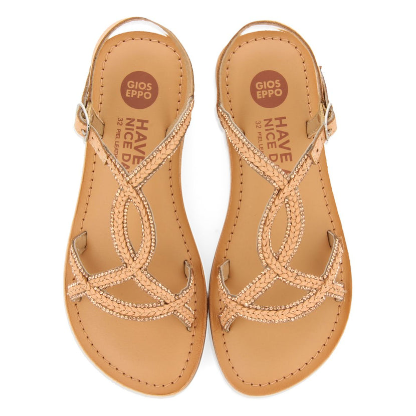 NUDE COLOR LEATHER SANDALS WITH EMBELLISHMENTS FOR GIRL AND BOY AUCILLA