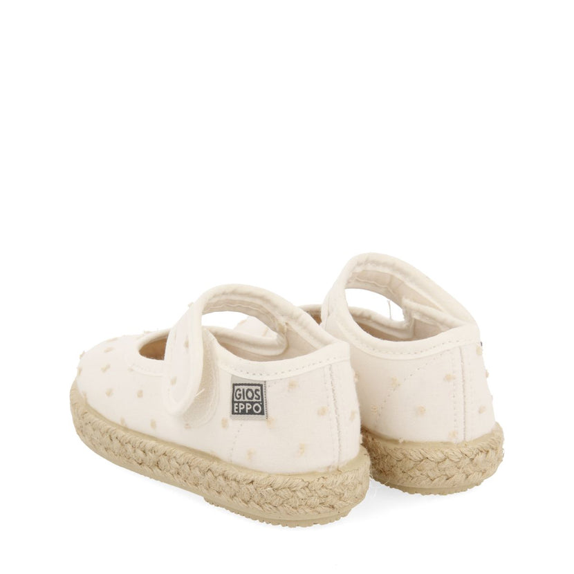 ESPADRILLES BLANCAS ESTILO MERCEDITAS CON ESTAMPADO DE TOPOS PARA NIÑA BUTERA