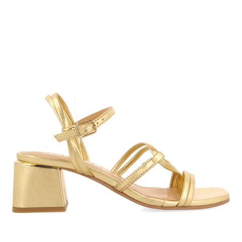 SANDALIAS DORADAS DE TACÓN CON TIRAS TRENZADAS PARA MUJER PUSTEC