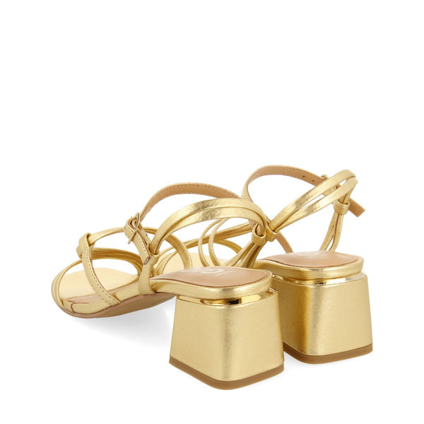SANDALIAS DORADAS DE TACÓN CON TIRAS TRENZADAS PARA MUJER PUSTEC