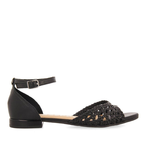 BALLERINE NERE APERTA IN PUNTA IN PELLE CON INTRECCI E CHIUSURA A BRACCIALE PER DONNA MAUPIN