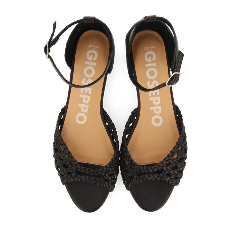 BAILARINAS NEGRAS DE PUNTA ABIERTA DE PIEL CON TRENZADOS Y CIERRE CON PULSERA PARA MUJER MAUPIN