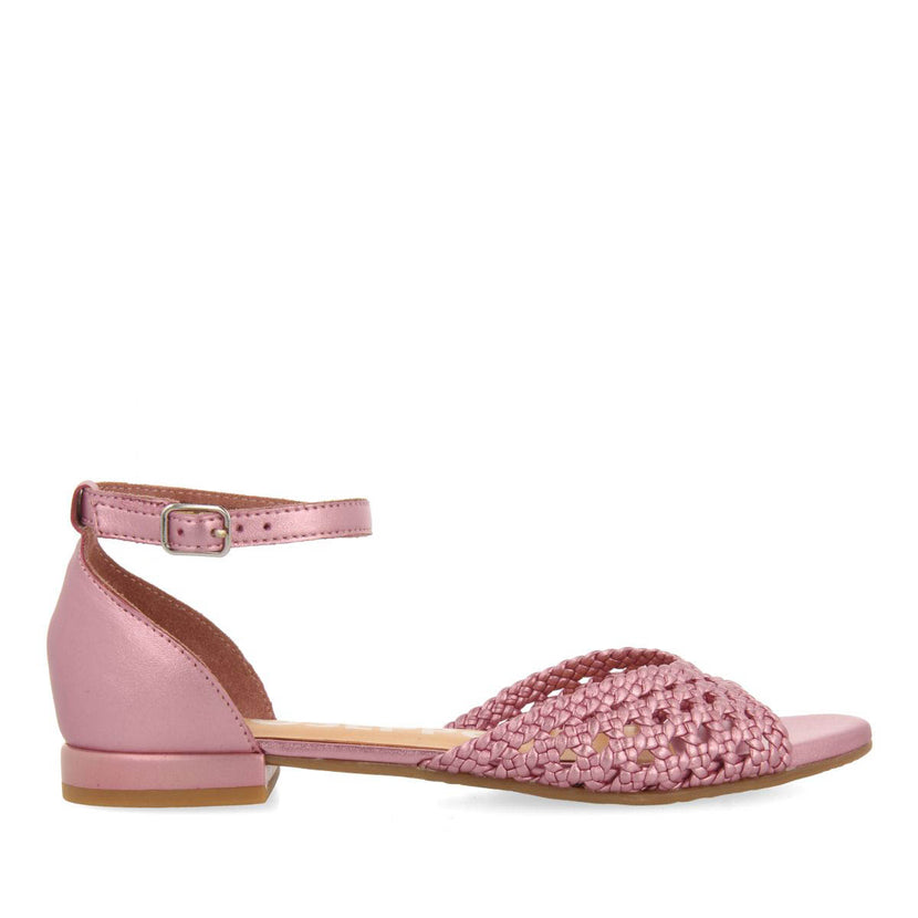 BALLERINE ROSA A PUNTA APERTA IN PELLE CON INTRECCI E CHIUSURA A BRACCIALE PER DONNA MAUPIN