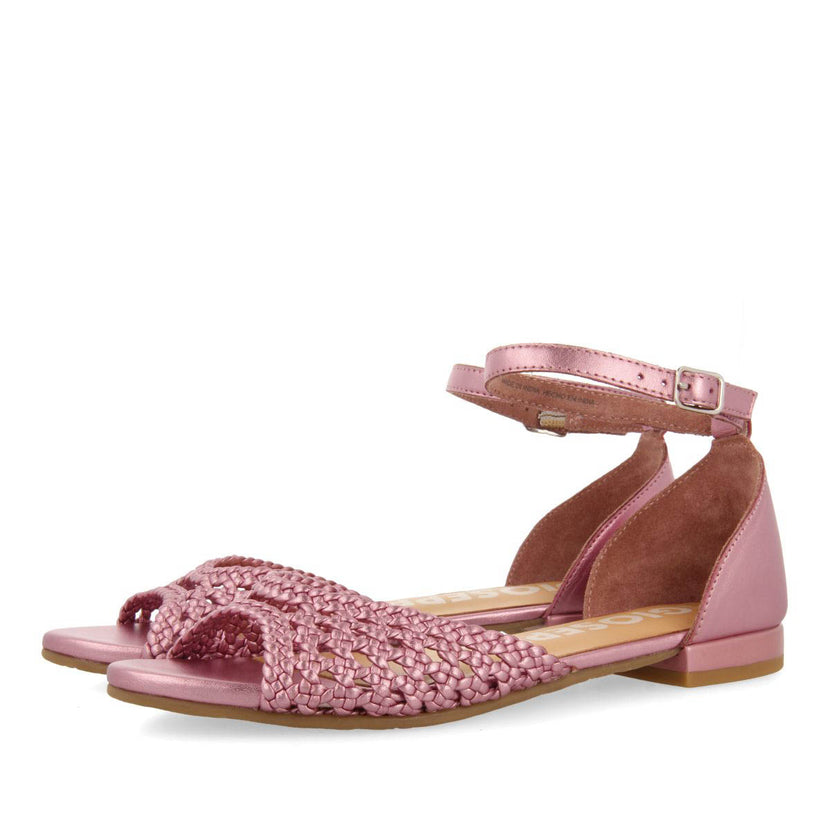 BALLERINE ROSA A PUNTA APERTA IN PELLE CON INTRECCI E CHIUSURA A BRACCIALE PER DONNA MAUPIN