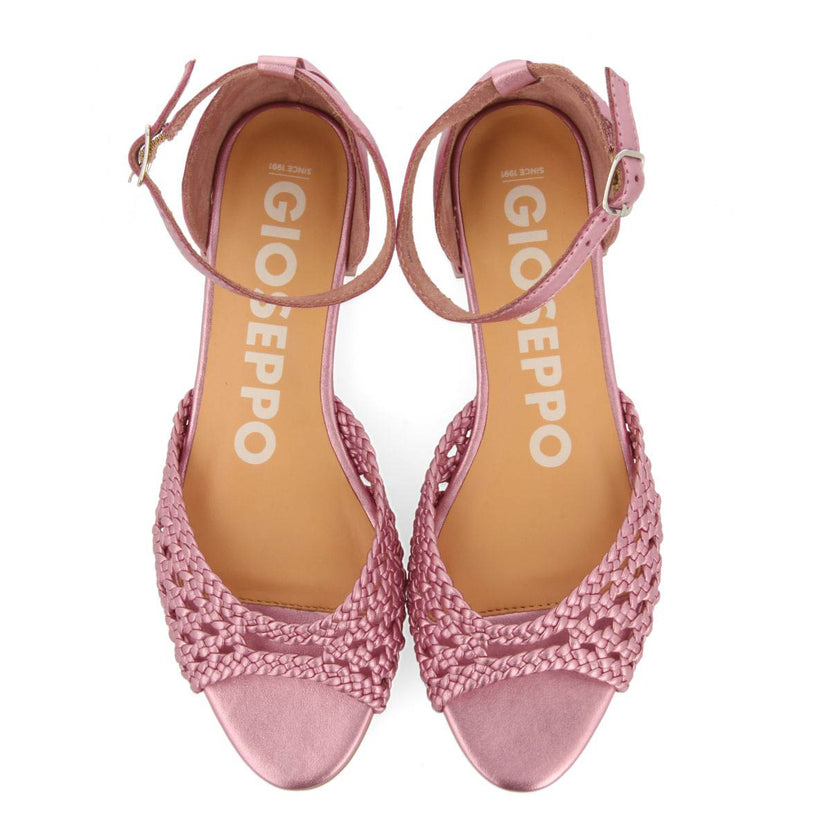 BALLERINE ROSA A PUNTA APERTA IN PELLE CON INTRECCI E CHIUSURA A BRACCIALE PER DONNA MAUPIN