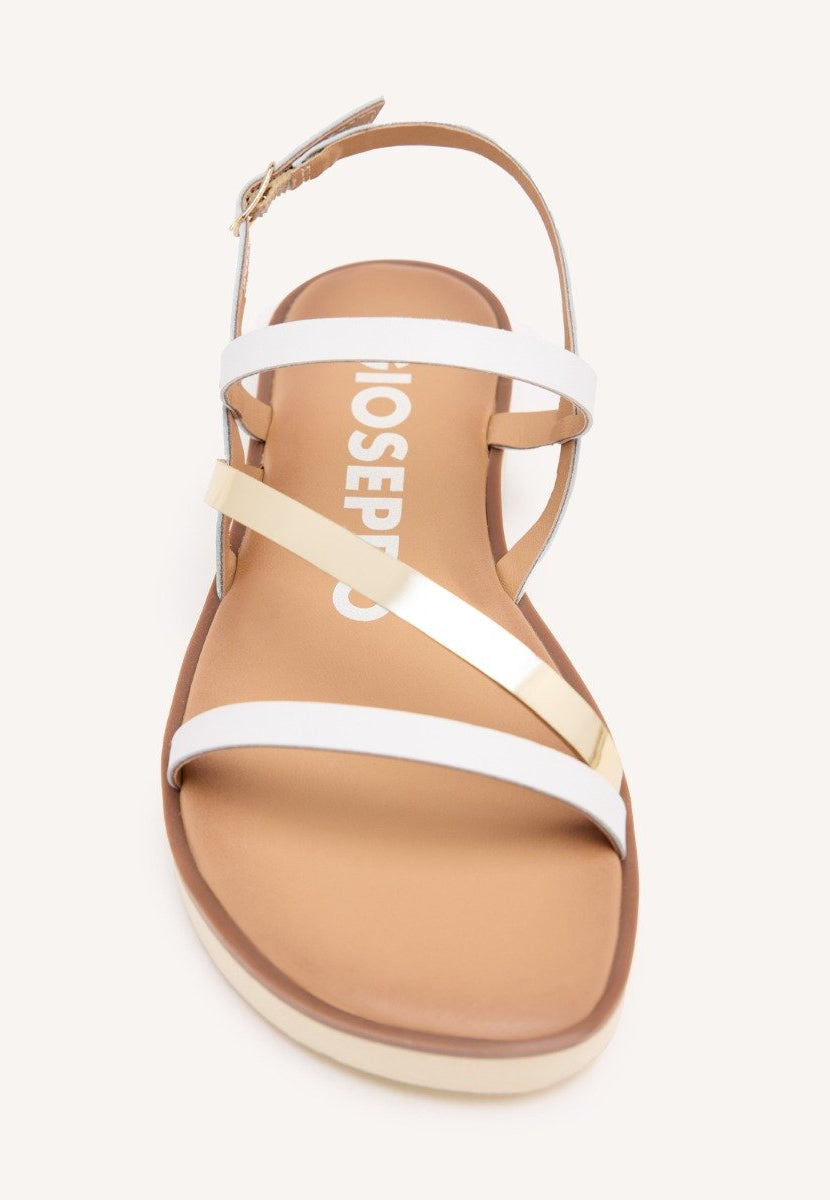 SANDALIAS DE PIEL CON TIRAS BLANCAS Y METALIZADAS PARA MUJER CARBIS