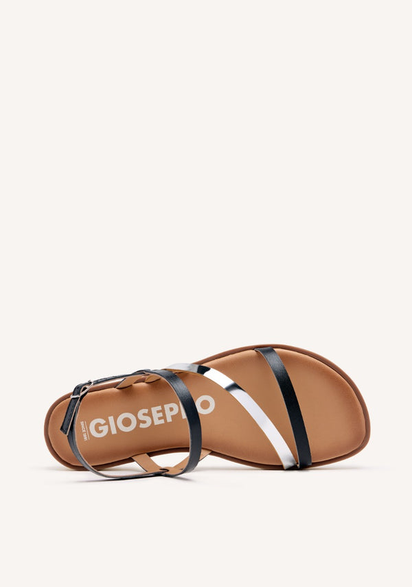 SANDALI IN PELLE CON STRISCE NERE E METALLIZZATE PER DONNA CARBIS