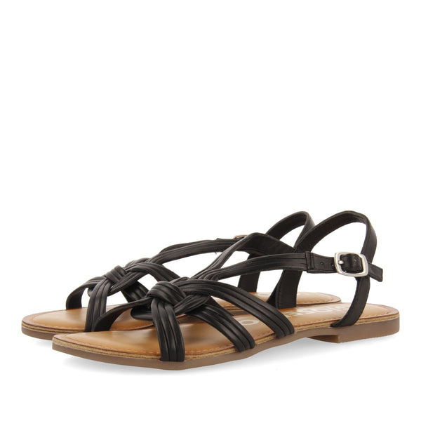 SANDALIAS NEGRAS DE PIEL CON TIRAS CRUZADAS PARA MUJER GOLAJ