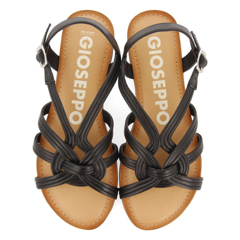 SANDALIAS NEGRAS DE PIEL CON TIRAS CRUZADAS PARA MUJER GOLAJ