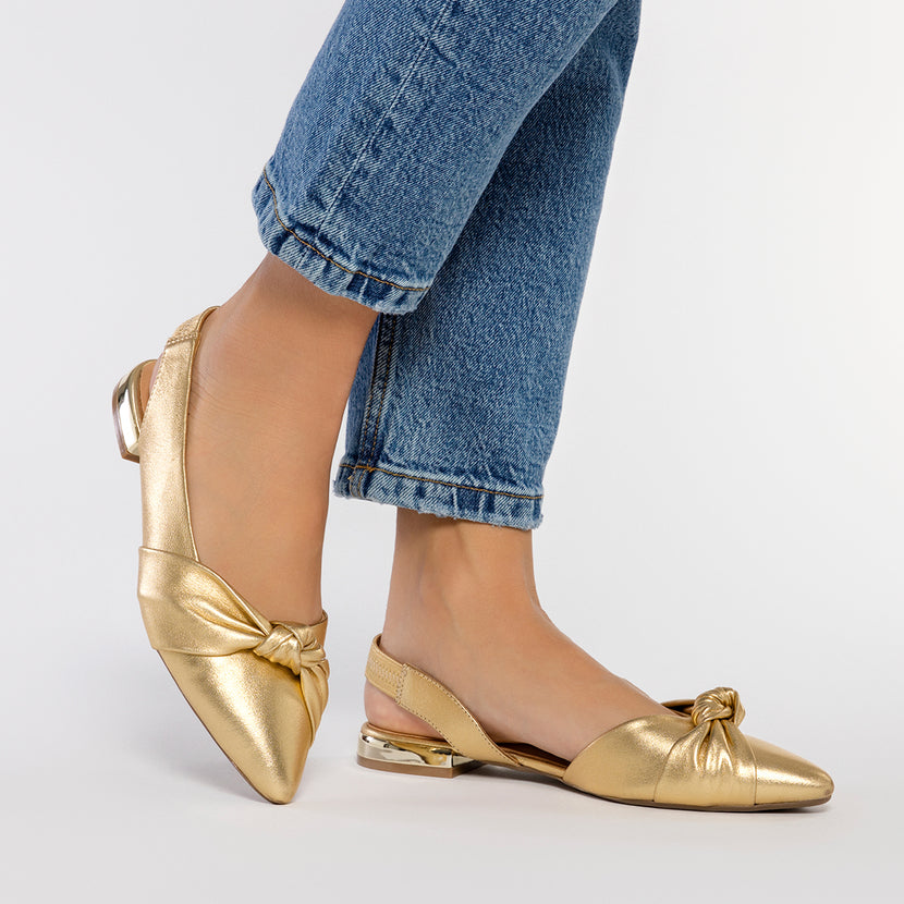 BALLERINE SENZA TACCO IN PELLE COLOR ORO CON DETTAGLIO DI NODO PER DONNA IBALLE