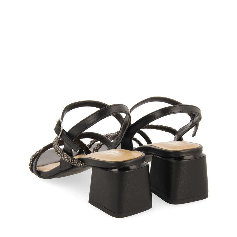 SANDALIAS DE TACÓN NEGRAS CON TIRAS CON DETALLES DE PEDRERÍA PARA MUJER NISCEMI